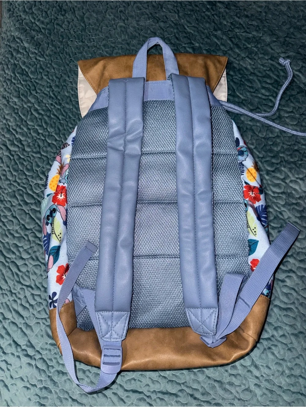 Bioworld Blue Floral Stitch Character Backpack with Tan Flap
